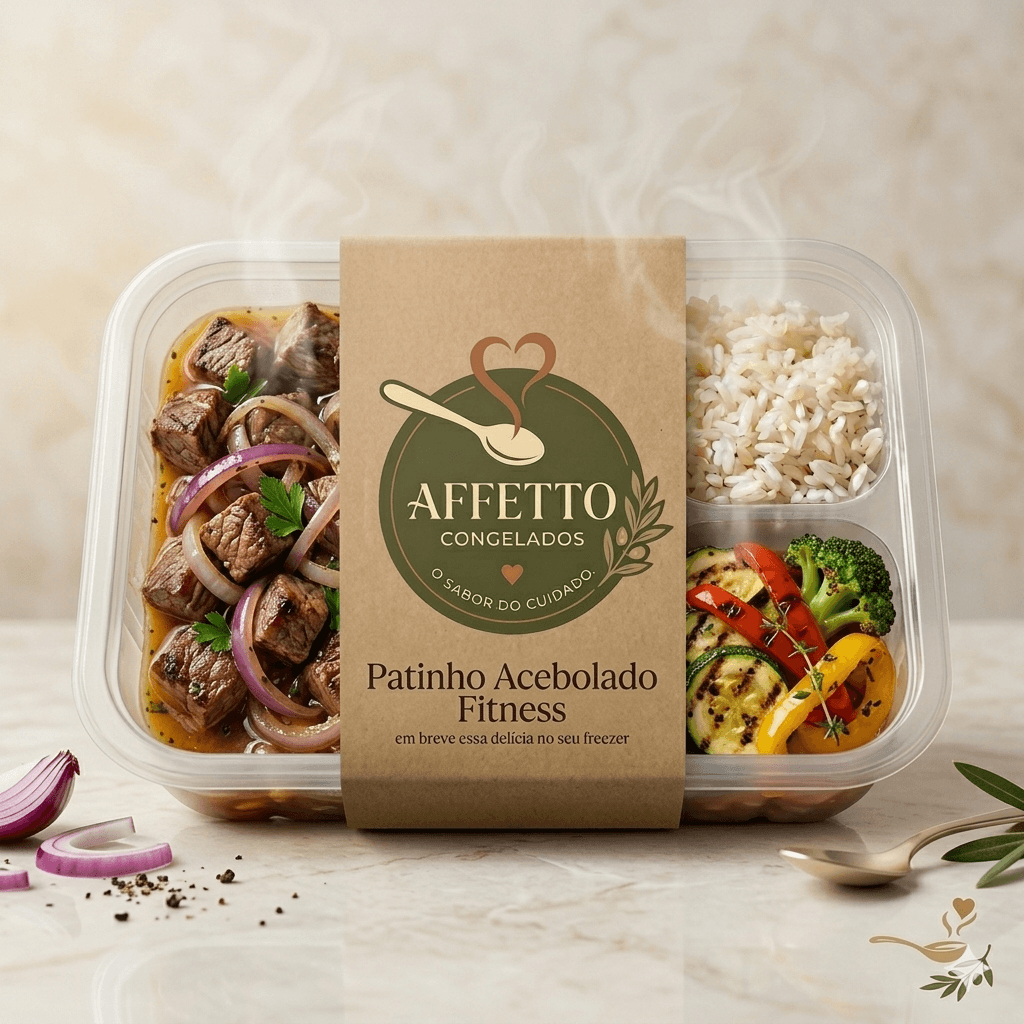 Patinho Acebolado com Arroz Integral e Legumes Grelhados