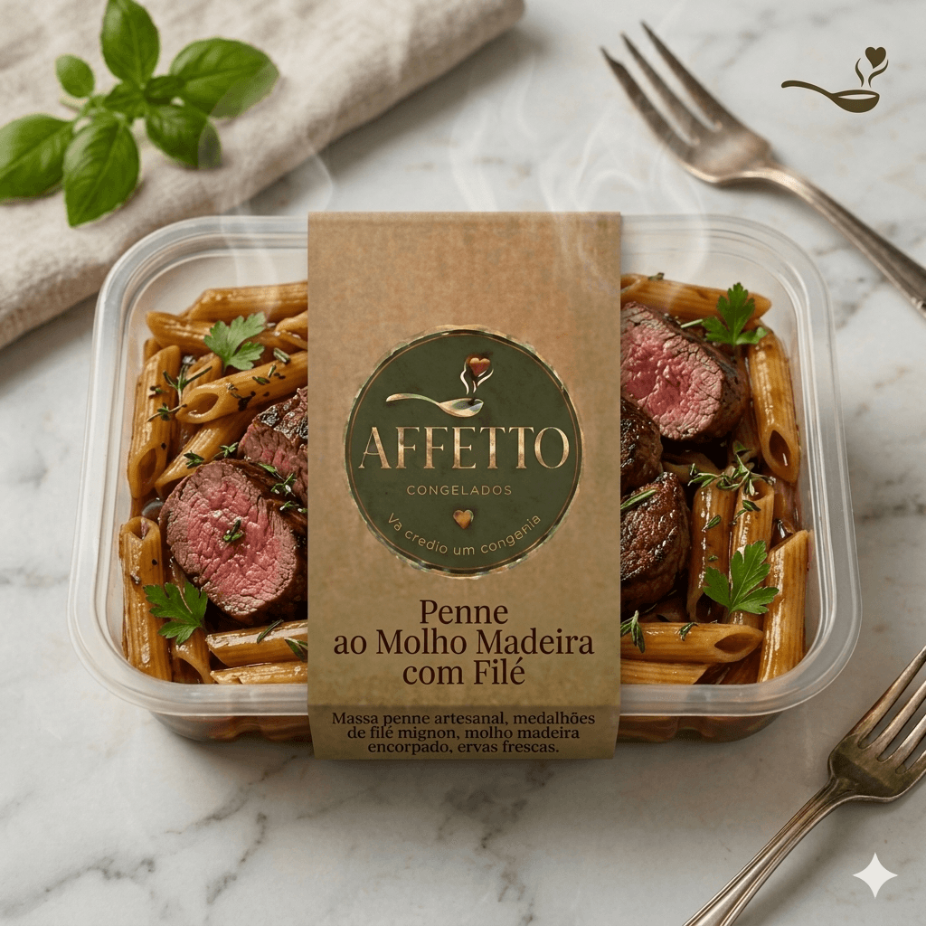 Penne ao Molho Madeira com Filé